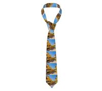 YYHWHJDE Mediterranean Street with Houses Prints Men's tie classic style suit cravat suitable for holidays and work