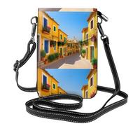 YYHWHJDE Mediterranean Street With Houses Prints Small Leather Women'S Crossbody Flip Phone Bag, Waterproof And Durable