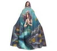 YYHWHJDE Mermaid Pattern Halloween Adult Hooded Cloak for Party Costume Cosplay Stage Masquerade Theme Dance Comic Con