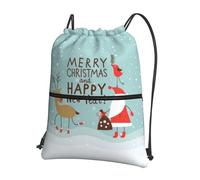 YYHWHJDE Merry Christmas And Happy New Year Prints Drawstring Backpack - Lightweight, Waterproof Sport Throw Cover for Gym, Travel & Everyday Essentials