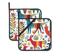 YYHWHJDE Mexican Otomi Animals Pattern Square Insulated Pot Mat 2-piece Thick Durable for Heat Insulation for Microwave, Oven, and Outdoor Grilling