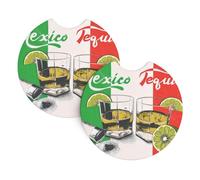 YYHWHJDE Mexico Flag And Tequila Prints Car Cup Coasters 2-Pack - The Thoughtful Gift for New Drivers & Road Trip Lovers - High-Grade Neoprene Protection & Style