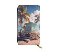 YYHWHJDE Miami Beach, Florida Pattern Quality Leather Long Clutch Wallet Designed for Fashion Girls and Women Stylish 7.48 x 4.13 in