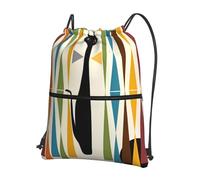 YYHWHJDE Mid-Century Modern Art Cat Prints Drawstring Backpack Waterproof Gym Bag - Lightweight Foldable Sport Cover with Zipper Pocket for Travel Hiking