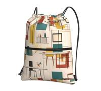 YYHWHJDE Mid Century Modern Prints Drawstring Backpack Waterproof Gym Bag - Lightweight Foldable Sport Cover with Zipper Pocket for Travel Hiking