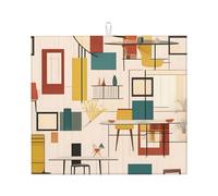 YYHWHJDE Mid Century Modern Prints Kitchen Drying Mat - Absorbent Dish Throw for Countertop, Non-Slip Layer with Vibrant Prints, Ideal for Housewarming