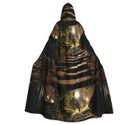 YYHWHJDE Midnight Dim Path Pattern Halloween Adult Hooded Cape Cloak For Role-Playing, Stage Costumes, Parties Easy Care