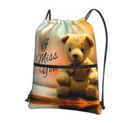 YYHWHJDE Miss you bear Prints Drawstring Backpack - Lightweight Water-Resistant Gym Bag with Zipper Pocket for Travel & Sports