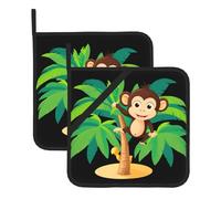 YYHWHJDE Monkey on the coconut tree Pattern Square Insulated Pot Mat 2-piece Set for Heat Insulation During Lid Removal, Microwave, Oven, and Outdoor Grilling Use