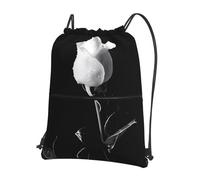 YYHWHJDE Monochrome Rose Prints Drawstring Zipper Backpack - Lightweight Foldable Gym Bag for Travel Workout Yoga