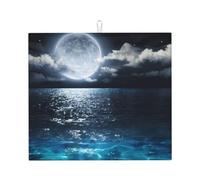 YYHWHJDE Moon And Sea Prints Kitchen Drying Mat - Absorbent Dish Throw for Countertop, Non-Slip Layer with Vibrant Prints, Ideal for Housewarming