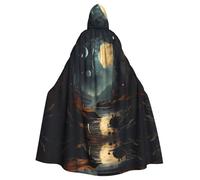 YYHWHJDE Moon Stars and Planets Pattern Halloween Adult Hooded Cloak for various party and carnival settings