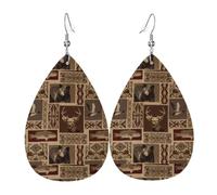 YYHWHJDE Moose Bear Deer Prints Teardrop Leather Earrings - Fashionable Dangle Earrings for Women, Lightweight Faux Leather Drops with 925 Silver Plated Hooks