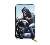 YYHWHJDE Motorcycle Skeleton Printed Leather long clutch wallet Designed for fashion girls and women stylish and personalized 7.48 x 4.13 in, Black, One Size
