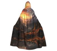 YYHWHJDE Mountain Sunrise Pattern Halloween Adult Hooded Cloak for various party and carnival settings
