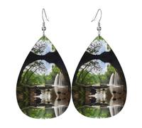 YYHWHJDE Mountain Waterfall Prints Water Drop Leather Earrings - Stylish Dangle Throw for Parties, Vibrant Color Layering, Non-Fading Finish