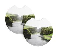 YYHWHJDE Multicolor Nature Valley Rivers Prints Car Cup Coasters 2-Pack - Premium Neoprene Drink Throws, Protect Cup Holders & Enhance Your Drive - Waterproof, Non-Slip Grip