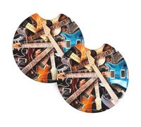 YYHWHJDE Music Guitar Prints Car Cup Coasters 2-Pack - The Ideal Housewarming Gift for Car Owners - High-Grade Neoprene Throw, Effortless Style & Protection