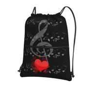 YYHWHJDE Music Note Heart Prints Drawstring Backpack - Lightweight, Waterproof Sport Throw Cover for Gym, Travel & Everyday Essentials