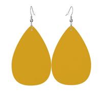 YYHWHJDE Mustard Yellow Prints Teardrop Leather Earrings - Lightweight Dangle Earrings for Women, Vivid Faux Leather Drops with Silver Plated Hooks, Chic Jewelry for Parties & Gifts