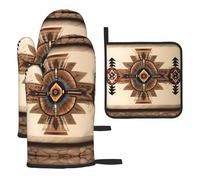 YYHWHJDE Native American Painting Prints Kitchen Baking Set | Throw Gloves & Pot Cover - Durable Oven Mitts for BBQ Grilling & Microwave Use Native American Painting Pattern