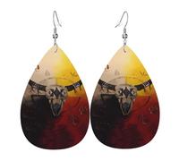 YYHWHJDE Native American Prints Teardrop Leather Earrings - Lightweight Dangle Earrings for Women, Vivid Faux Leather Drops with Silver Plated Hooks, Chic Jewelry for Parties & Gifts