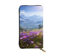 YYHWHJDE Nature Purple Flowers Meadow Mountain Scenic Printing Quality Leather Long Clutch Wallet Designed for Fashion Girls and Women Stylish 7.48 x 4.13 in