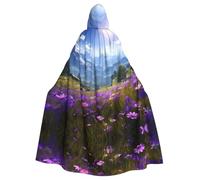 YYHWHJDE Nature Purple Flowers Meadow Mountain Scenic Prints Halloween Adult Hooded Cloak for Parties and Costumes