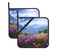 YYHWHJDE Nature Purple Flowers Meadow Mountain Scenic Prints Square Insulated Pot Holder Set of 2 8x8 in Anti-scalding and Heat-Insulating Waterproof