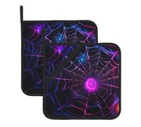 YYHWHJDE Neon Spider Web Pattern Square Insulation Pot Mat 2 Pieces Thick and durable with lanyard for Microwave Ovens, Ovens, Outdoor Grilling