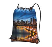 YYHWHJDE New York City Scenery Prints Drawstring Backpack - Lightweight Water-Resistant Gym Bag with Zipper Pocket for Travel & Sports