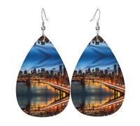 YYHWHJDE New York City Scenery Prints Drip Leather Earrings - Chic Faux Leather Drops for Holiday & Everyday Glam