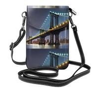 YYHWHJDE New York Manhattan Bridge Night Prints Small Leather Women'S Crossbody Flip Phone Bag, Waterproof And Durable