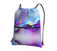 YYHWHJDE Northern Lights Painting Prints Drawstring Backpack - Lightweight Water-Resistant Gym Bag with Zipper Pocket for Travel & Sports
