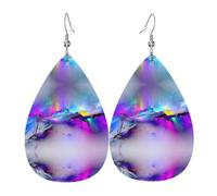 YYHWHJDE Northern Lights Painting Prints Teardrop Leather Earrings - Vibrant Dangle Layers for Women, Lightweight Fashion Jewelry for Parties & Everyday Wear