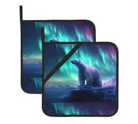 YYHWHJDE Northern Lights Polar Bear Picture Square Insulated Pot Mat 2-piece Set for Heat Insulation During Lid Removal, Microwave, Oven, and Outdoor Grilling Use