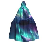 YYHWHJDE Northern Lights Polar Bear Printed Halloween Adult Hooded Cloak No Zipper, Comfortable & Durable for Role-Playing