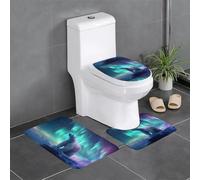 YYHWHJDE Northern Lights Polar Bear Printed Three Piece Set of Bathroom Floor mats, Bathroom Shower mats, Anti Slip Quick Drying
