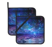 YYHWHJDE Northern Lights Prints Square Hot Pads for Kitchen Counters - Waterproof Pot Covers with Hanging Loop for Serving & BBQ, Set of 2 (One with Pocket)