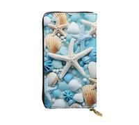 YYHWHJDE Ocean Sea Beach Seashells Starfish Blue Picture Quality Leather Long Clutch Wallet Designed for Fashion Girls and Women Stylish 7.48 x 4.13 in