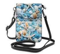 YYHWHJDE Ocean Sea Beach Seashells Starfish Blue Prints Small Leather Women'S Crossbody Flip Phone Bag, Waterproof And Durable