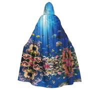 YYHWHJDE Ocean Tropical Fish Turtle Shark Prints Hooded Cloak - Long Halloween Throw for Masquerade & Costume