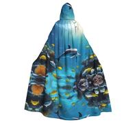 YYHWHJDE Ocean Underwater Dolphin Fish Picture Halloween Adult Hooded Cloak for Role-Playing, Costumes, and Theme Parties