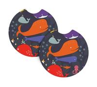 YYHWHJDE Ocean whale fish octopus Prints Car Cup Coasters 2-Pack - Premium Neoprene Drink Throws, Protect Cup Holders & Enhance Your Drive - Waterproof, Non-Slip Grip