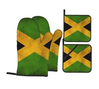 YYHWHJDE Old Jamaican Flag Printing Kitchen Baking 4-Piece Set - Insulated Oven Mitt and Pot Holders Anti-scalding and Heat Insulation