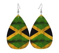 YYHWHJDE Old Jamaican Flag Prints Drip Leather Earrings - Chic Faux Leather Drops for Holiday & Everyday Glam