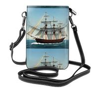 YYHWHJDE Old Sailing Ship Prints Small Leather Women'S Crossbody Flip Phone Bag, Waterproof And Durable