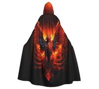 YYHWHJDE Orange Red Phoenix Printing Halloween Adult Hooded Cloak for Parties and Costume Events