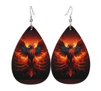 YYHWHJDE Orange Red Phoenix Prints Teardrop Leather Earrings - Vibrant Dangle Layers for Women, Lightweight Fashion Jewelry for Parties & Everyday Wear