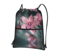 YYHWHJDE Orchid Flower Butterfly Soft Fresh Spring Prints Drawstring Backpack - Lightweight, Waterproof Sport Throw Cover for Gym, Travel & Everyday Essentials